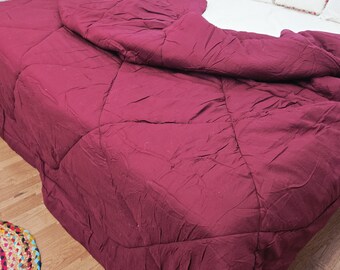 Luxury Solid Maroon Cotton Quilted Comforter Soft Diamond Stitch Bedspread, All Season