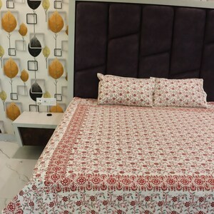 Hand Printed Bedsheet, Block Print Bedsheet With 2 Pillow Covers Flower Print Design Soft and Comfy Bedspread Home decor Bedroom-decor