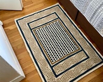 Hand Block Print Cotton Dhurrie Rug – Boho Indian Flatweave Carpet
