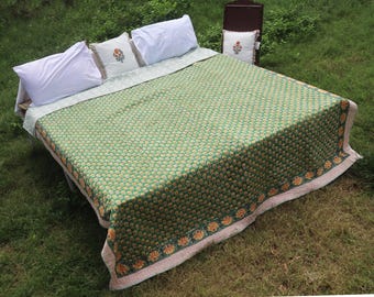 Paisley Garden Organic Cotton Kantha Quilt | Reversible Boho Bedding