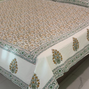 King Size Bedsheet | Double Bedsheet | Hand Block Motif Print Queen Pure Cotton Bedsheet Bed Cover Boho Soft Bedsheet
