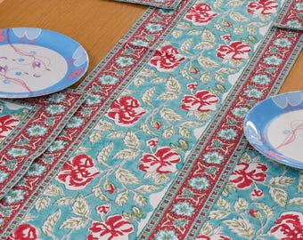 Natural block printed table runner handmade boho table cover for dining room