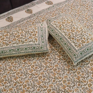 King Size Bedsheet | Double Bedsheet | Hand Block Motif Print Queen Pure Cotton Bedsheet Bed Cover Boho Soft Bedsheet
