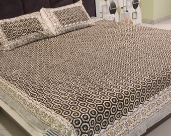 Indian hand block print bed Sheet/King Size cotton bed sheet/bed cover/bed spread/Sheet cover/ King queen size bedsheets