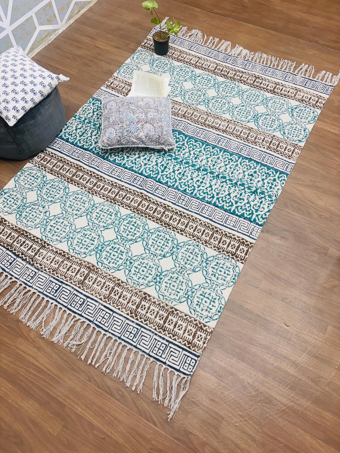 Indian Handmade Rug Hand Block Printed Living Room Area Rugs Kitchen ...