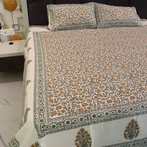 King Size Bedsheet | Double Bedsheet | Hand Block Motif Print Queen Pure Cotton Bedsheet Bed Cover Boho Soft Bedsheet