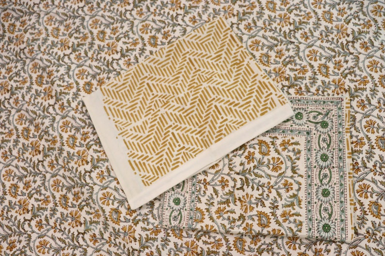King Size Bedsheet | Double Bedsheet | Hand Block Motif Print Queen Pure Cotton Bedsheet Bed Cover Boho Soft Bedsheet