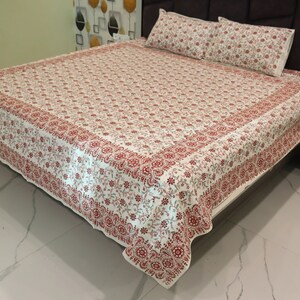 Hand Printed Bedsheet, Block Print Bedsheet With 2 Pillow Covers Flower Print Design Soft and Comfy Bedspread Home decor Bedroom-decor
