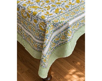 Traditional Cotton Table Runner Set Hand Block Printed Tablecloth Placemats Indian Boho Dining Decor