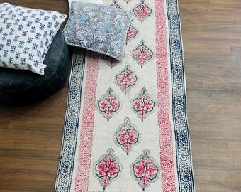 Hand Block-Printed Cotton Dhurrie Rug, Indian Boho Rug