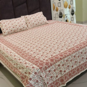 Hand Block Print Bedsheet Set: Floral Cotton Bedding with Pillow Covers