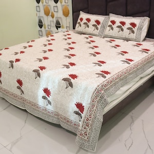 King queen size bedsheets, Indian hand block print bed Sheet/King Size cotton bed sheet/bed cover/bed spread/Sheet cover