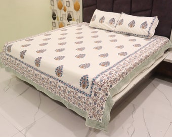 Hand Block Print Cotton Ethnic Floral Indian Bedsheet for bedroom décor