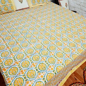 Jaipuri Floral Print Patchwork Sheet Set Queen King Size Bedspread Traditional Indian Gift