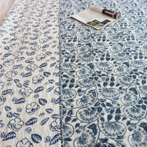 Blanket, Handmade Kantha-Stitched Cotton Quilt: Block Printed Indian Bedspread
