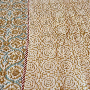Blanket, Handmade Kantha Quilt: Reversible Organic Cotton Bedspread