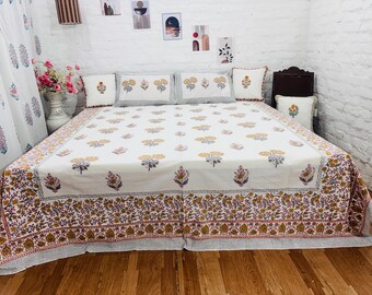 Floral Cotton Bedsheet, Lightweight Summer Bedding Soft Printed Bedspread