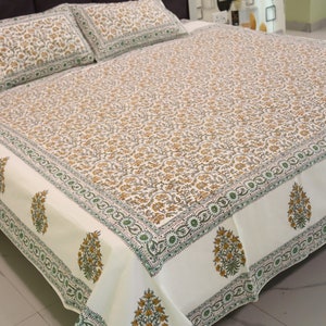 Hand Block Print Cotton Bedsheet: King/Double Size Boho Bed Cover