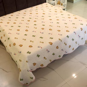King & Queen Quilt, Reversible Cotton Bedding Set, Handmade Block Printed Cartoon Printed Kids Friendly Home Decor Indian Cotton Blanket