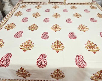 Hand Block Printed Cotton Bedsheet | Indian Floral Bed Sheet | Queen King Size Bedding