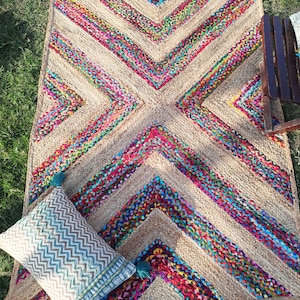 Natural Jute Rug, Handmade Indian Jute Area Rug, Custom Size Rug, Bohemian Decor Rug, Jute Chindi Rug, Area Rug 3x5, 4x6, 8x10 Feet