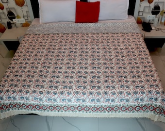 Ocean Breeze Kantha Quilt | Reversible Organic Cotton Block Print Bedspread