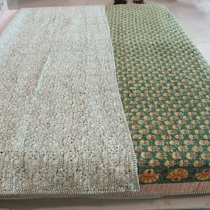 Light Weight Winter Reversible Razai Quilt, Blanket, Cotton Bedspread, Warm Bedding Coverlet, Floral Jaipur Block Print Quilt, Bedcover