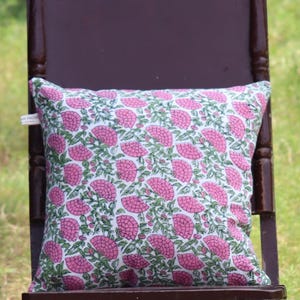 Hand Block Print Pillow Cover: Organic Cotton Pink & Green Floral