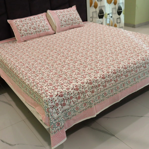 Indian hand block print bed Sheet/King Size cotton bed sheet/bed cover/bed spread/Sheet cover/ King queen size bedsheets