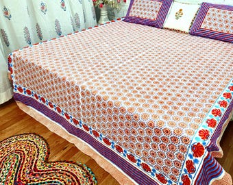 Hand Block Printed Bedsheet Traditional Boho Handmade Bedding from Sustainable Cotton for Home