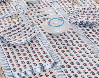 Small Floral Print Tablecloth with Matching Napkins Jaipuri Cotton Table Cover Set
