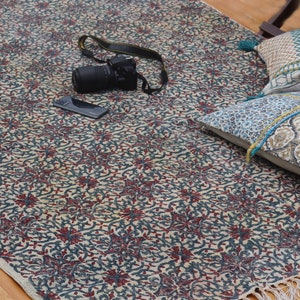 Hand block printed area rug Indian handmade cotton rug kitchen dining room rug Outdoor garden yoga mat beach throw rug 4x6 5x8 9x12 feet