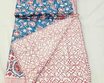 Vintage Garden Quilt Indian Cotton Bedcover Handblock Printed Cotton Throw For Bedroom Decor