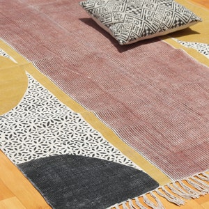 Cotton Rug | Outdoor Rugs | Living Room Rugs | Geometric Block Printed rug Dhurrie Patio Rugs | 4x6 8x10 rug