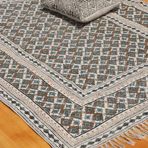 4x4 6x6 8x8 feet Living room cotton rug Indian hand block printed rug Kitchen dining room rug Outdoor garden yoga rug