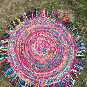 Mehrfarbiger Jute Chindi Teppich, Handgefertigter Juteteppich, Runder Teppich, Wohnkultur Teppich, Kreis Juteteppich, Großer Runder Juteteppich