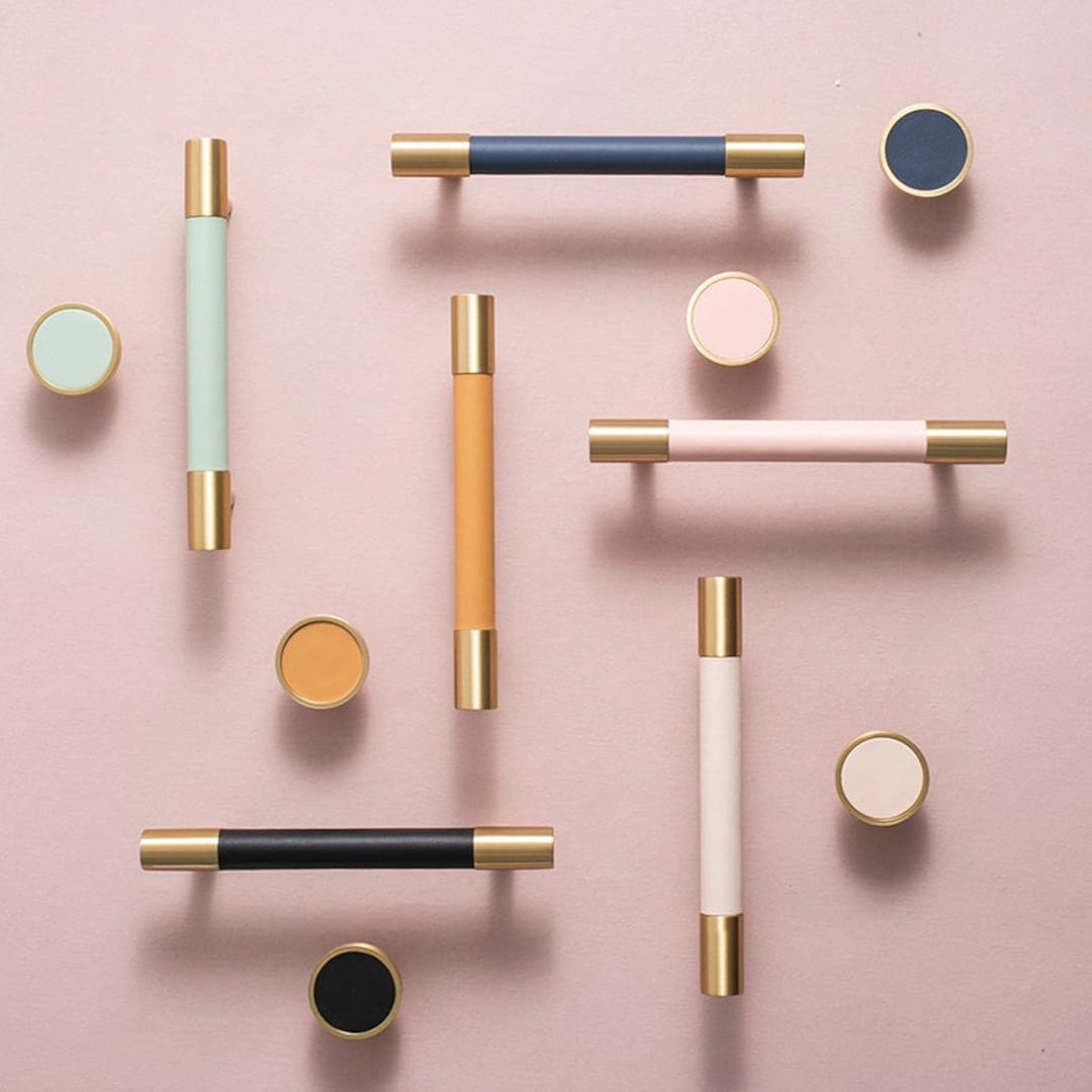 Brass Leather Handles Leather Drawer Handles Knobs Etsy