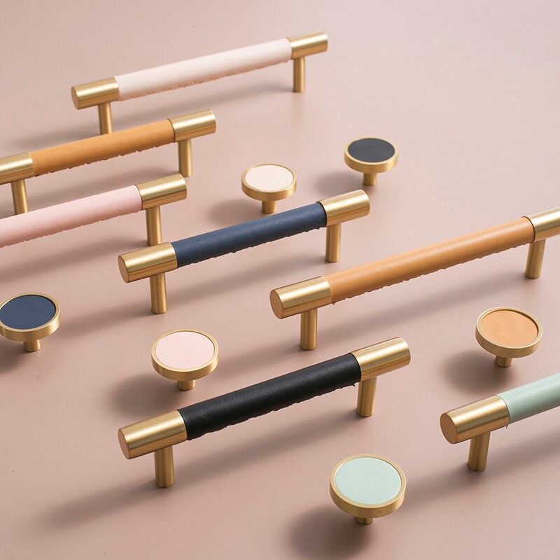 Brass Leather Handles Leather Drawer Handles Knobs Etsy