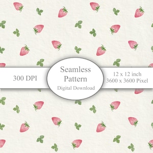 Modèle sans couture fraise rose | Format JPEG | Dessiné à la main
