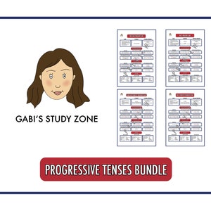 Paquete &quot;Descripción general de los tiempos progresivos&quot; 4 tiempos gramaticales en inglés - Póster escolar - Póster del aula - Póster educativo - Educación en el hogar