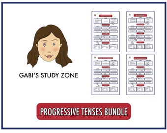 Bundle &quot;Progressive Tenses Overview&quot; 4 English Grammar Tenses - School Poster - Classroom Poster - Educational Poster - Homeschooling