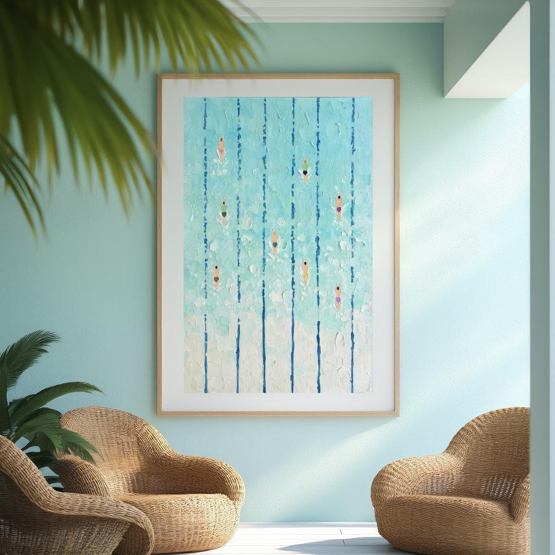 Swimming Art Print, Abstract Pool Poster, Aerial Swimmers Wall Decor ...