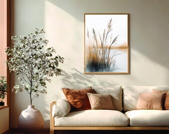 Minimal Watercolor Grass Print, Scandinavian Botanical Wall Decor, Neutral Nature Poster, Instant Download