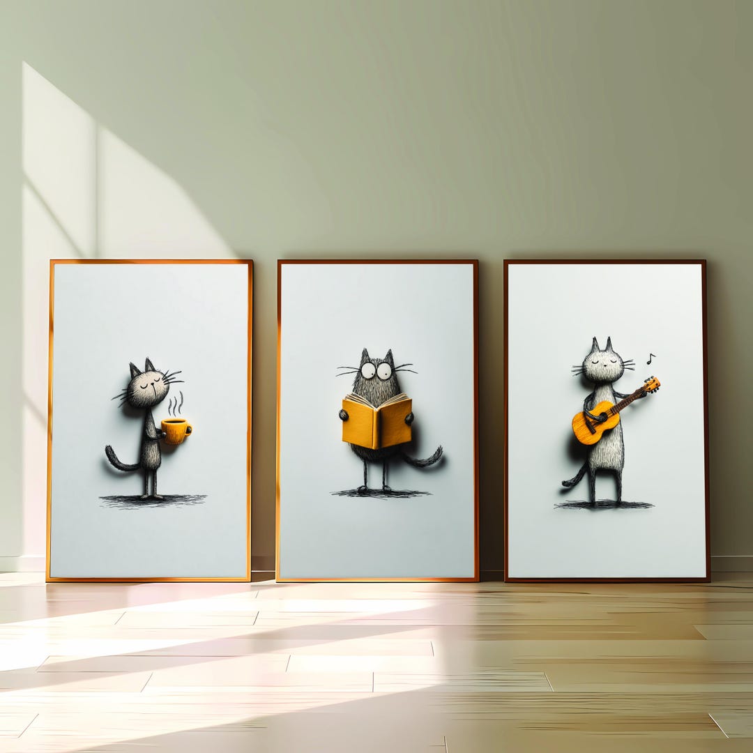 Minimalist Cat Wall Art Set | Digital Cat Print Trio | Modern Home ...