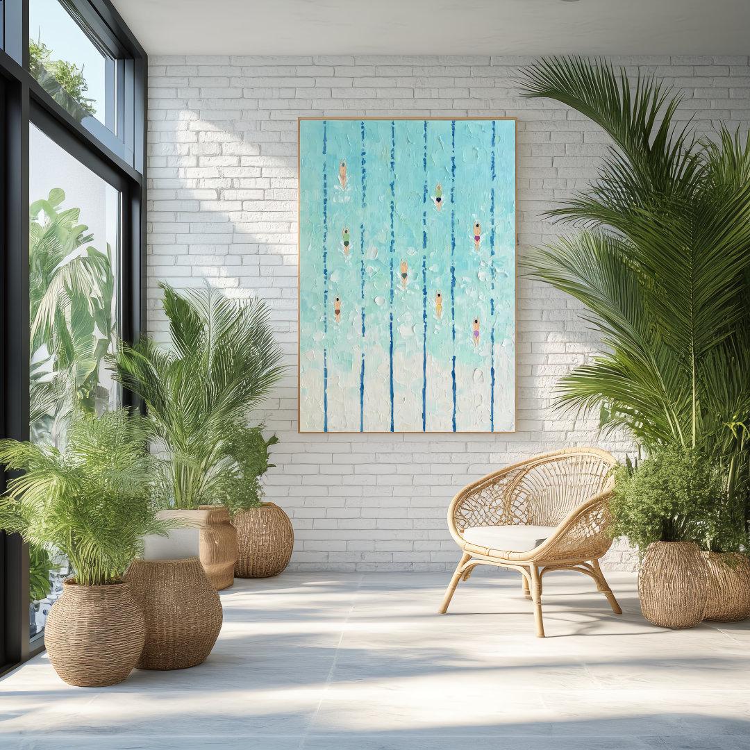 Swimming Art Print, Abstract Pool Poster, Aerial Swimmers Wall Decor ...