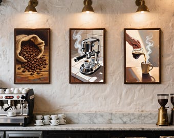 Coffee Wall Art Set, Vintage Café Prints, Espresso Poster, Kitchen Decor, Digital Download