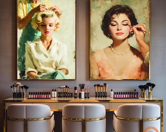 Vintage Salon Wall Decor Set of 2 Retro Hair Makeup Posters Printable Download