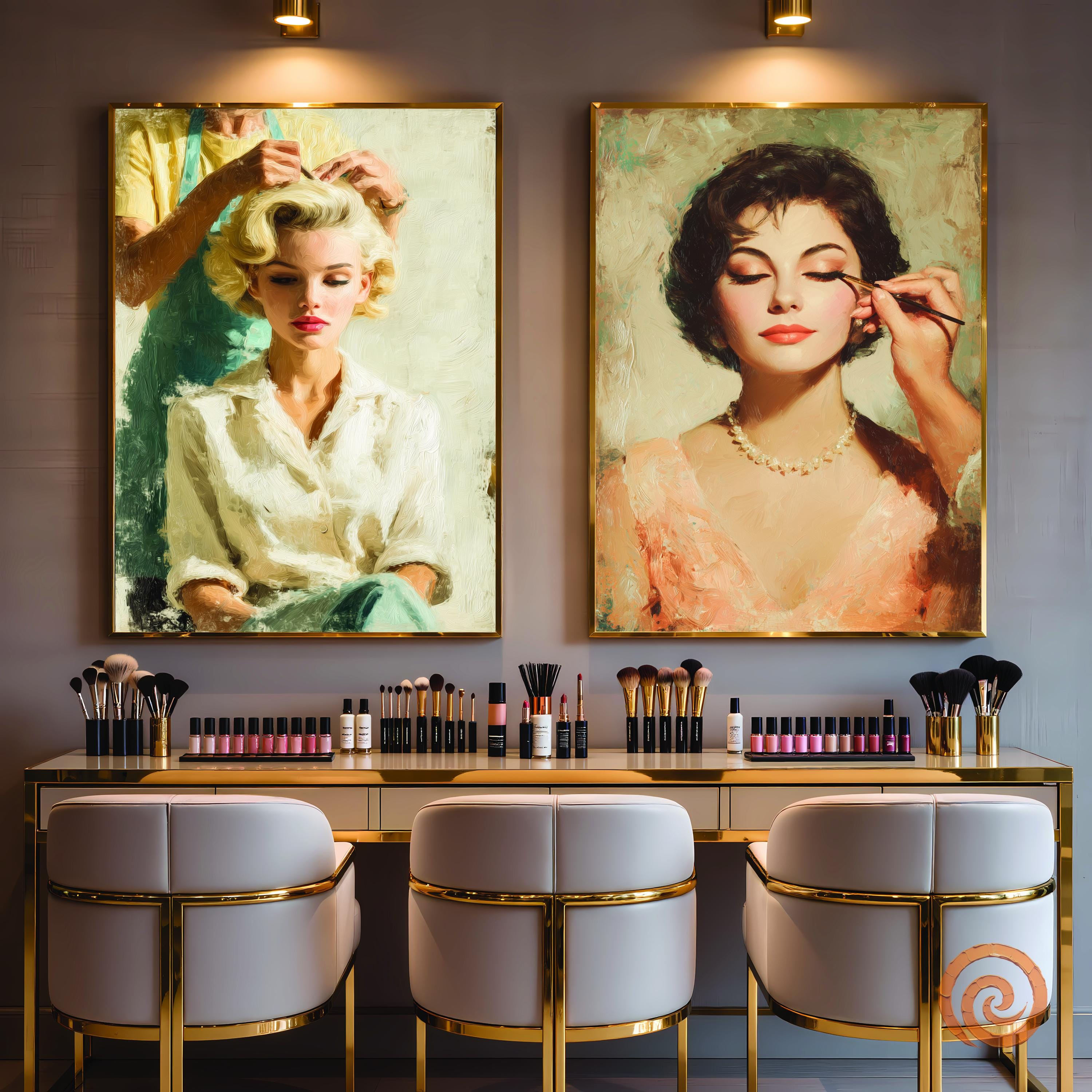 Vintage Beauty Salon Wall Art Set of 2 • Retro Hair Styling & Makeup ...