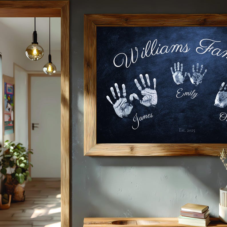 Personalized Family Handprint Poster, Custom Name Wall Art, Chalkboard ...