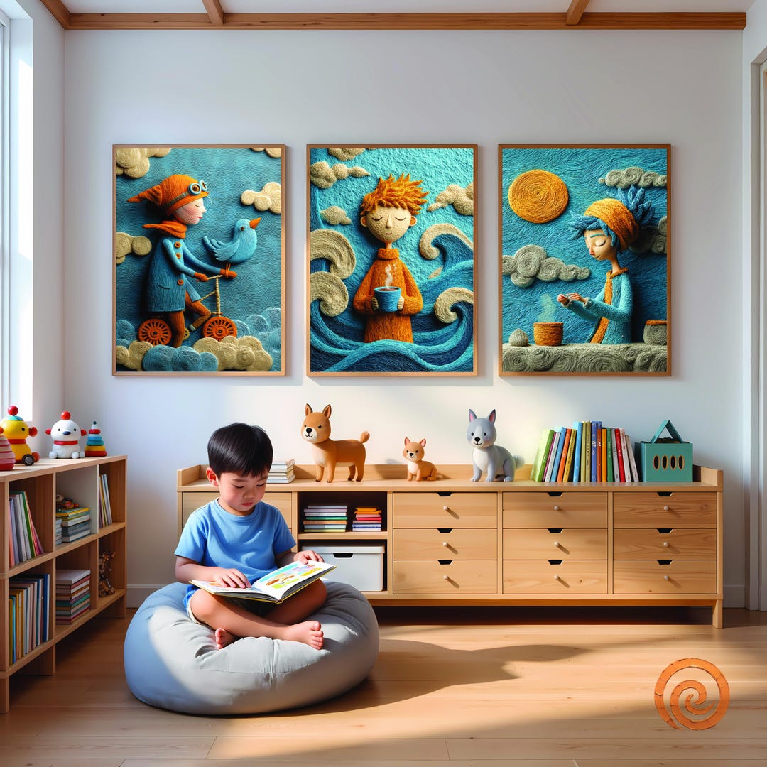 Whimsical Clay Nursery Wall Art Set, Kids Room Decor, 3 Piece Nursery ...